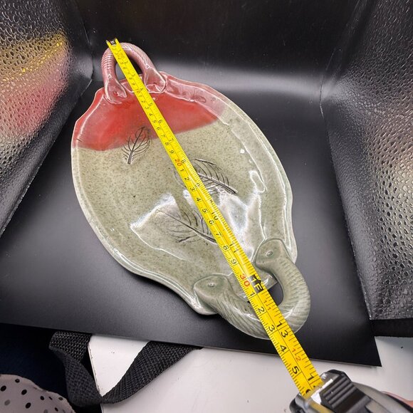 Handmade Ceramic Serving Tray With Leaf Imprints & Dual Handles Stamped Nittler - Picture 5 of 5